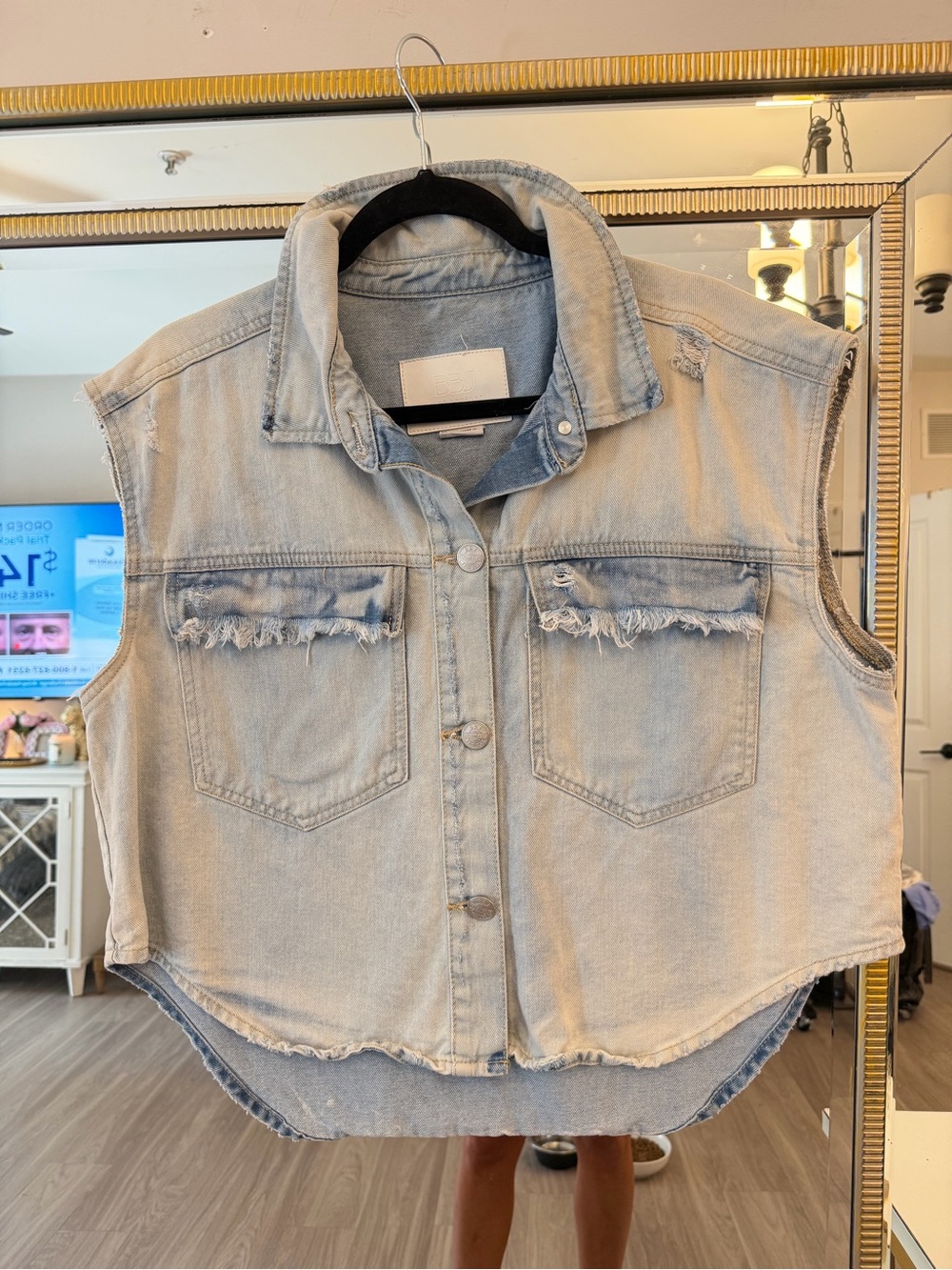 Light Blue Distressed Denim Sleeveless Vest - Women's - Picture 1 of 3